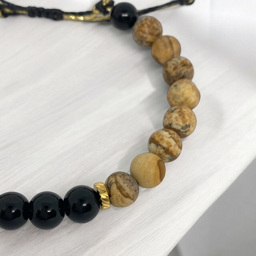 Bracelet homme -Jaspe mate, Onyx, Acier