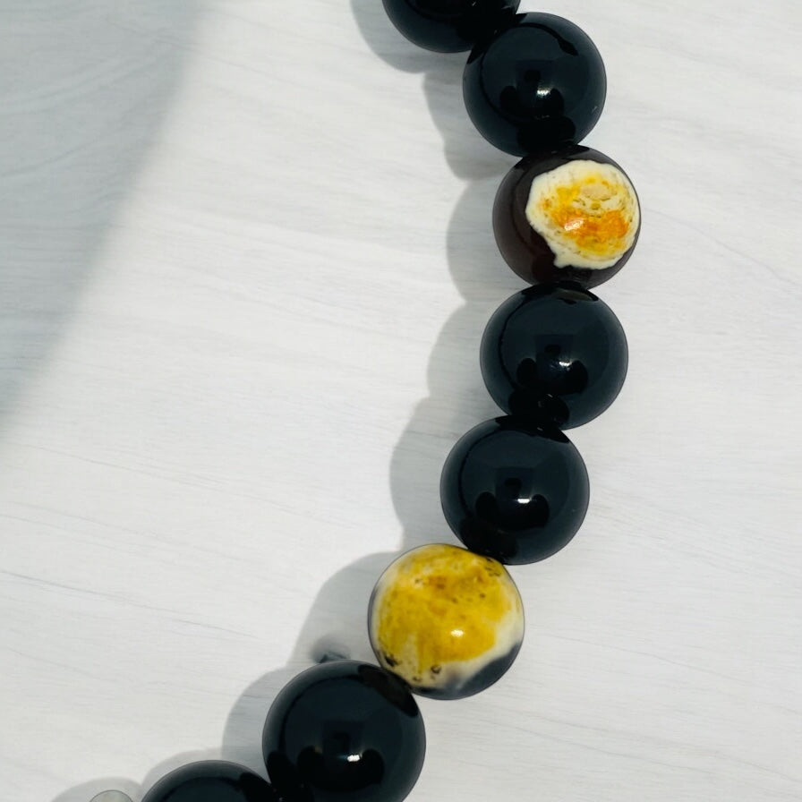 Bracelet homme - Onyx, Agate Feu, Acier