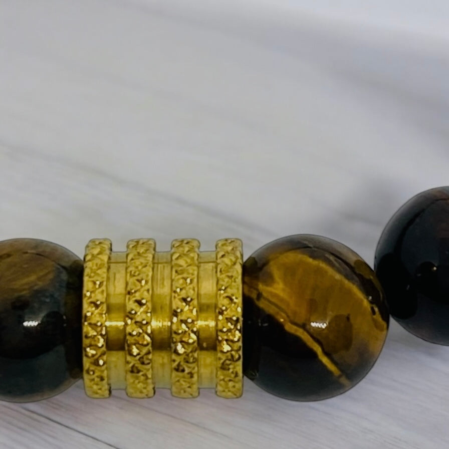 Bracelet homme - Oeil de Tigre, Acier doré.