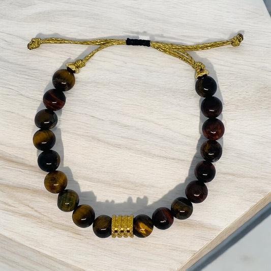 Bracelet homme - Oeil de Tigre, Acier doré.