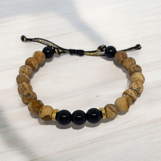 Bracelet homme -Jaspe mate, Onyx, Acier
