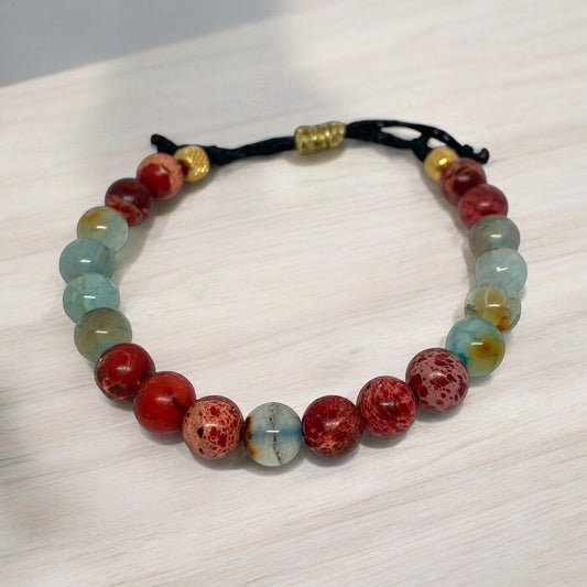 Bracelet homme - Jaspe rouge, Aquamarine