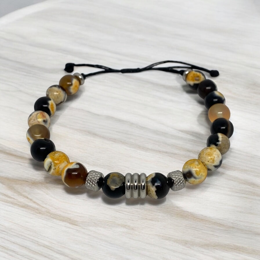 Bracelet  homme - Agate Feu, Acier