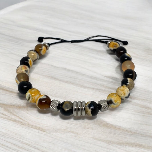 Bracelet  homme - Agate Feu, Acier