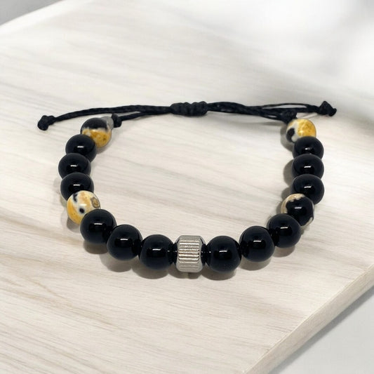 Bracelet homme - Onyx, Agate, Acier